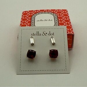 Stella & Dot Adonia Stud Pack Ruby and Silver Stud Earrings